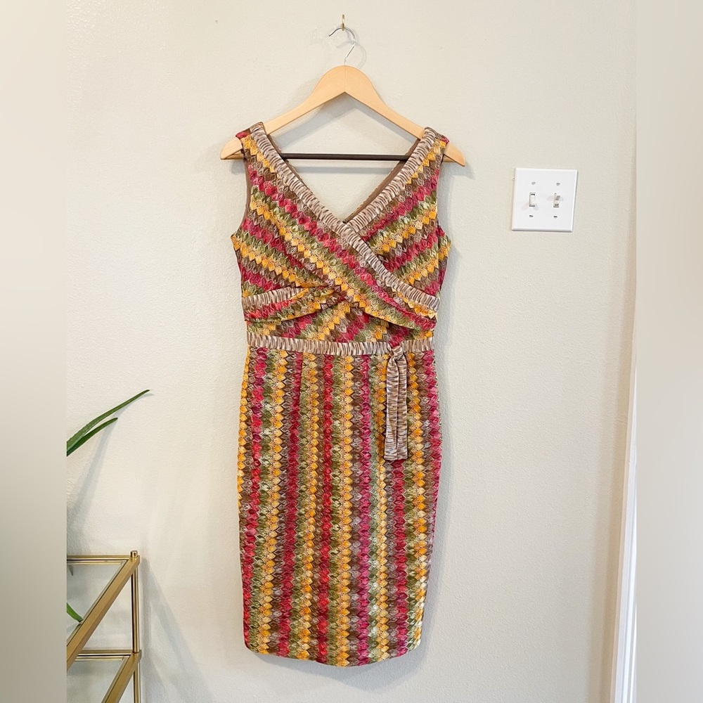 Kay Unger Missoni Style Knit V-Neck Cocktail Dress